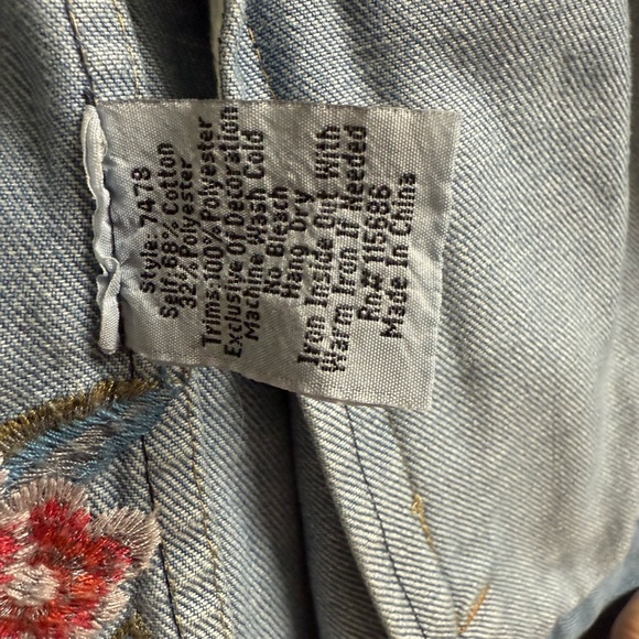 Johnny Was Blue Denim Jacket with Red and Yellow Embroidery - Picture 5 of 11